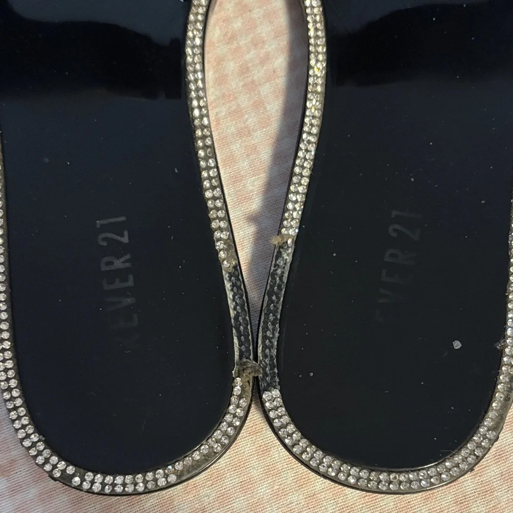 Forever 21 Silver Rhinestone Buckle Slide Sandals *worn off spots. - Picture 5 of 5